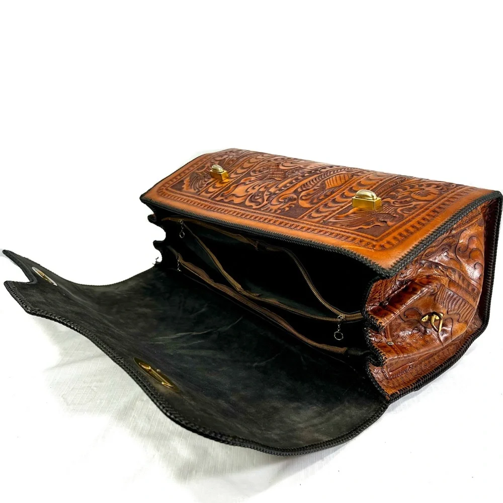 VINTAGE 1950’s | TOOLED LEATHER x-large briefcase